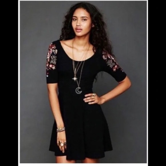 Free People Bohemian Garden Party Black Embroidered Dress Size XS - Picture 10 of 10